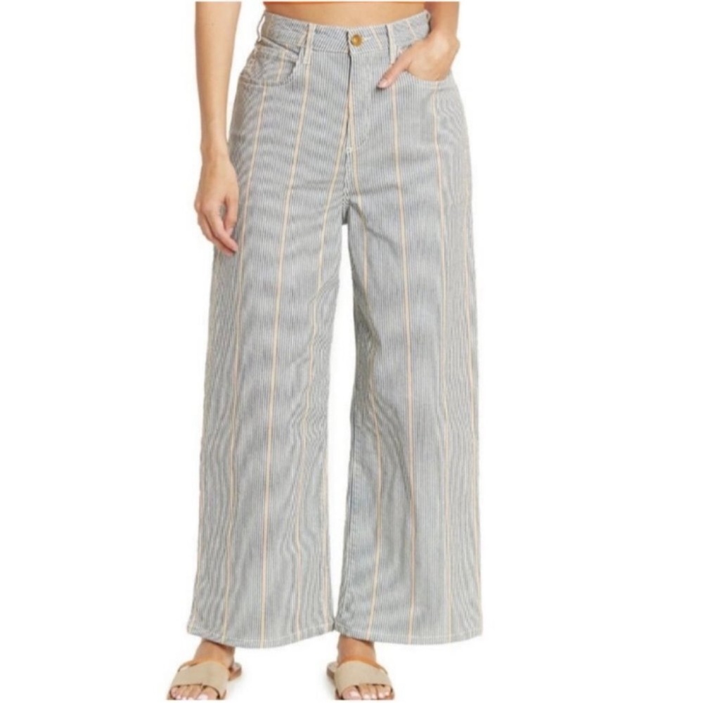 IMPERFECTS Women’s 26 Olah Twill Pants Blue Striped Wide Leg Ankle